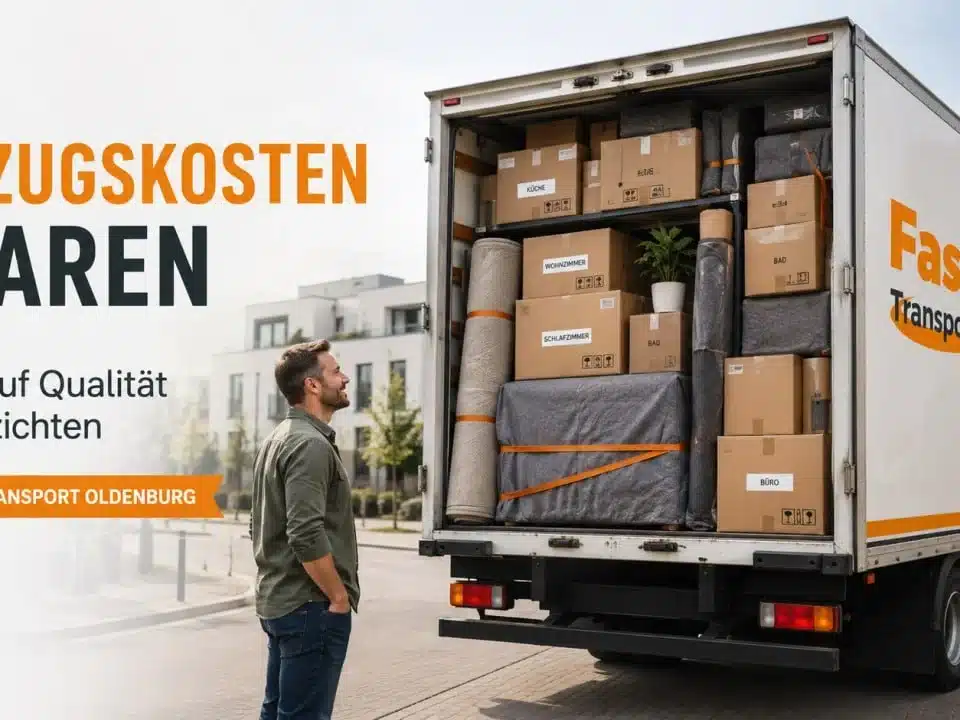 glücklicher Kunde schaut auf Umzugsfirma LKW